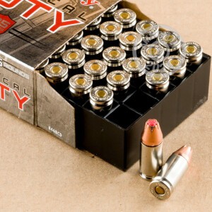 Image detailing the nickel-plated brass case and boxer primers on the Hornady ammunition.