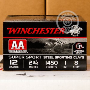 Image of the 12 GAUGE WINCHESTER AA STEEL 2-3/4" 1 OZ. #8 STEEL SHOT (250 ROUNDS) available at AmmoMan.com.