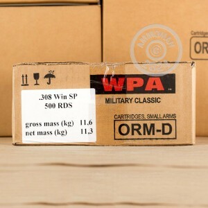 Photograph showing detail of 308 Winchester - 140 Grain WPA SP - Wolf - 500 Rounds