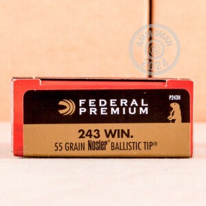 Image of the 243 WIN FEDERAL VITAL-SHOK 55 GRAIN NOSLER BALLISTIC TIP (20 ROUNDS) available at AmmoMan.com.