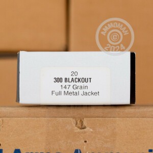 A photograph detailing the 300 AAC Blackout ammo with FMJ bullets made by Armscor.