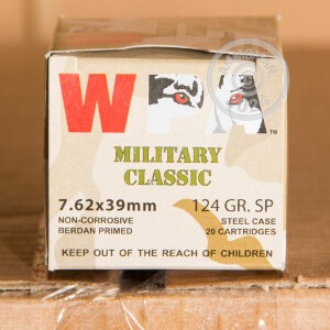 Photo detailing the 7.62X39 WOLF 124 GRAIN SP (1000 ROUNDS) for sale at AmmoMan.com.