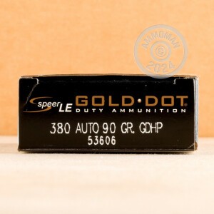 Photograph showing detail of .380 ACP SPEER GOLD DOT 90 GRAIN JHP (50 ROUNDS)