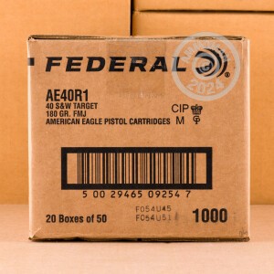Photo detailing the FEDERAL 40 S/W 180 GRAIN #AE40R1 (1000 ROUNDS) for sale at AmmoMan.com.