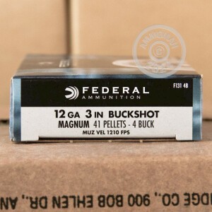 Photograph showing detail of 12 GAUGE FEDERAL POWER-SHOK 3" #4 BUCK (5 ROUNDS)