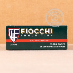 Photo detailing the 243 WIN FIOCCHI SHOOTING DYNAMICS 70 GRAIN PSP (20 ROUNDS) for sale at AmmoMan.com.