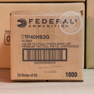 Photo detailing the .40 S&W FEDERAL HYDRA-SHOK 165 GRAIN JHP (50 ROUNDS) for sale at AmmoMan.com.