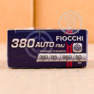 Photograph showing detail of 380 ACP FIOCCHI SHOOTING DYNAMICS 95 GRAIN FMJ (50 ROUNDS)