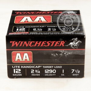 Photo detailing the 12 GAUGE WINCHESTER AA 2-3/4" 1 OZ. #7.5 SHOT (250 ROUNDS) for sale at AmmoMan.com.