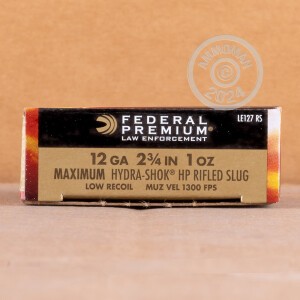 Photo detailing the 12 GAUGE FEDERAL LE TACTICAL 2-3/4" 1 OZ. HYDRA-SHOK HP RIFLED SLUG (250 ROUNDS) for sale at AmmoMan.com.