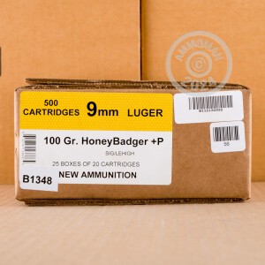 Image of the 9MM +P BLACK HILLS 100 GRAIN HONEYBADGER (500 ROUNDS) available at AmmoMan.com.