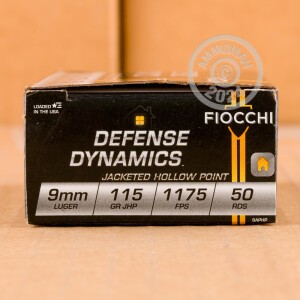 Photo detailing the 9MM LUGER FIOCCHI SHOOTING DYNAMICS 115 GRAIN JHP (1000 ROUNDS) for sale at AmmoMan.com.