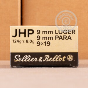 Image of the 9MM LUGER SELLIER & BELLOT 124 GRAIN JHP (1000 ROUNDS) available at AmmoMan.com.