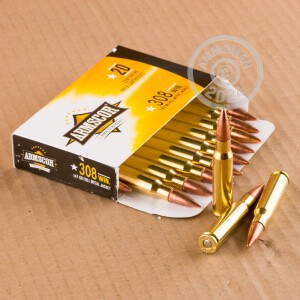 A photograph detailing the 308 / 7.62x51 ammo with FMJ bullets made by Armscor.