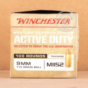 Image of the 9MM WINCHESTER ACTIVE DUTY 115 GRAIN FMJ M1152 (100 ROUNDS) available at AmmoMan.com.