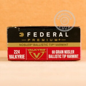 An image of .224 Valkyrie ammo made by Federal at AmmoMan.com.