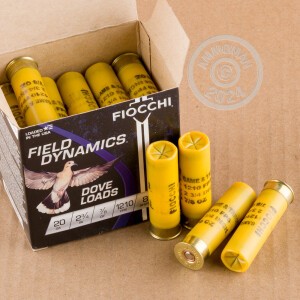 Photo detailing the 20 GAUGE FIOCCHI 2-3/4" 7/8 OZ. #8 SHOT (250 ROUNDS) for sale at AmmoMan.com.