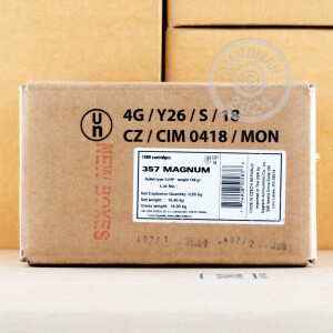 Photo detailing the 357 MAGNUM SELLIER & BELLOT 158 GRAIN SJHP (1000 ROUNDS) for sale at AmmoMan.com.