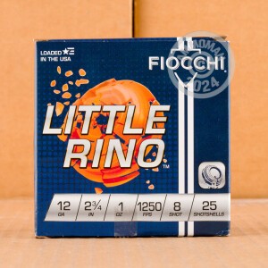 Photo detailing the 12 GAUGE FIOCCHI LITTLE RINO 2-3/4" GRAIN #8 SHOT (250 ROUNDS) for sale at AmmoMan.com.