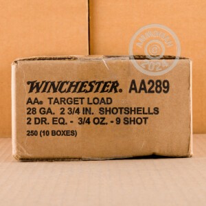 Image of the 28 GAUGE WINCHESTER AA 2-3/4" 3/4 OZ. #9 SHOT (250 ROUNDS) available at AmmoMan.com.