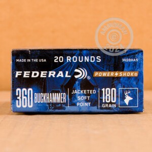 Image of the 360 BUCKHAMMER FEDERAL POWER-SHOK 180 GRAIN JSP (20 ROUNDS) available at AmmoMan.com.