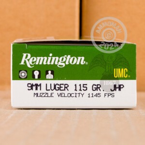 Image of Remington 9mm Luger pistol ammunition.
