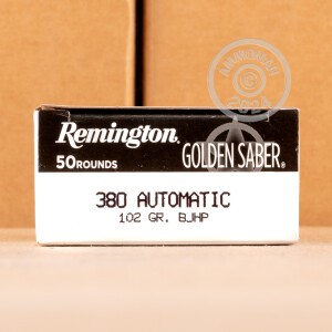Image of the 380 ACP REMINGTON GOLDEN SABER 102 GRAIN BJHP (500 ROUNDS) available at AmmoMan.com.