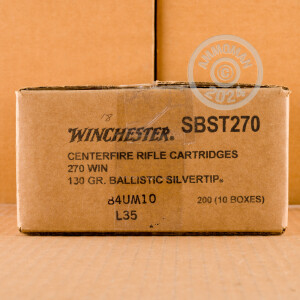 Photo detailing the 270 WIN WINCHESTER SUPREME BALLISTIC 130 GRAIN PT (20 ROUNDS) for sale at AmmoMan.com.