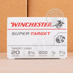 Photo detailing the 20 GAUGE WINCHESTER SUPER TARGET 2-3/4" #7.5 SHOT (250 ROUNDS) for sale at AmmoMan.com.