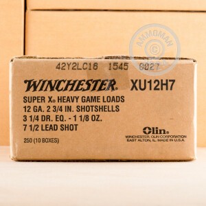 Photo detailing the 12 GAUGE WINCHESTER SUPER-X 2-3/4" 1-1/8 OZ. #7.5 SHOT (250 ROUNDS) for sale at AmmoMan.com.