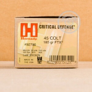 Image of the 45 COLT HORNADY CRITICAL DEFENSE FTX 185 GRAIN JHP (20 ROUNDS) available at AmmoMan.com.