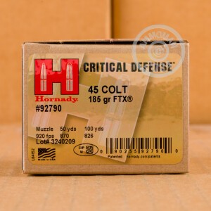Image of the 45 COLT HORNADY CRITICAL DEFENSE FTX 185 GRAIN JHP (20 ROUNDS) available at AmmoMan.com.