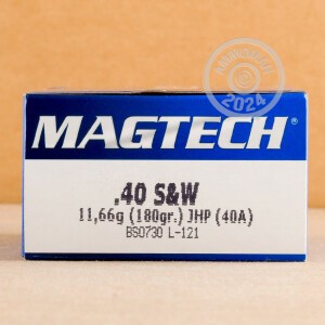 Photograph showing detail of 40 S&W MAGTECH 180 GRAIN JHP (50 ROUNDS)
