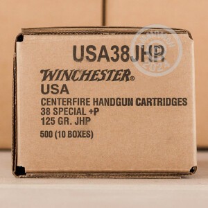 Image of the 38 SPECIAL +P WINCHESTER 125 GRAIN JACKETED HOLLOW POINT (500 ROUNDS) available at AmmoMan.com.