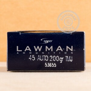 Photo detailing the 45 ACP SPEER LAWMAN 200 GRAIN TMJ (1000 ROUNDS) for sale at AmmoMan.com.