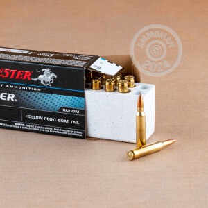 Image of 223 Remington ammo by Winchester that's ideal for home protection, hunting varmint sized game.