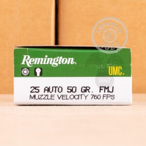 Photo detailing the 25 ACP REMINGTON UMC 50 GRAIN MC (50 ROUNDS) for sale at AmmoMan.com.