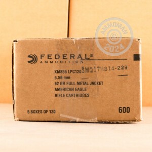 Image of the 5.56X45MM FEDERAL AMERICAN EAGLE 62 GRAIN FMJ (600 ROUNDS) available at AmmoMan.com.