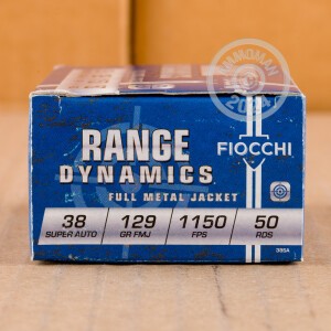 Photograph showing detail of 38 SUPER FIOCCHI SHOOTING DYNAMICS 129 GRAIN FMJ (50 ROUNDS)