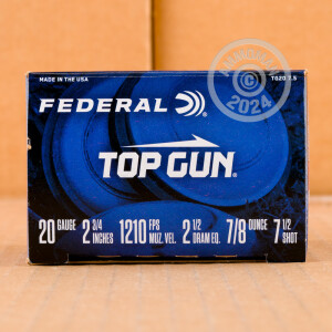 Photo detailing the 20 GAUGE FEDERAL TOP GUN 2-3/4" 7/8 OZ. #7.5 SHOT (250 ROUNDS) for sale at AmmoMan.com.