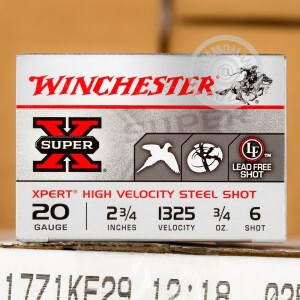 Photo detailing the 20 GAUGE WINCHESTER SUPER-X XPERT HIGH VELOCITY GAME AND TARGET 2-3/4“ 3/4 OZ. #6 SHOT (25 ROUNDS) for sale at AmmoMan.com.