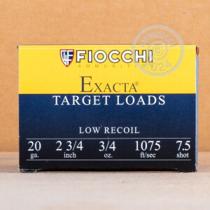 Photograph showing detail of 20 GAUGE FIOCCHI LOW RECOIL TARGET 2-3/4" #7.5 SHOT (25 SHELLS)