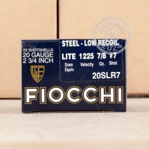 Image of the 20 GAUGE FIOCCHI LOW RECOIL 2-3/4" #7 STEEL SHOT (25 ROUNDS) available at AmmoMan.com.