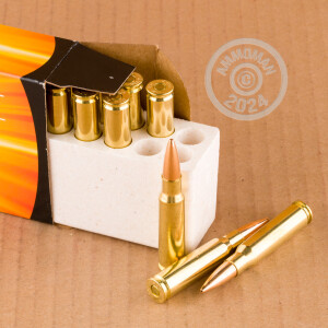 A photograph of 200 rounds of 168 grain 308 / 7.62x51 ammo with a Hollow-Point Boat Tail (HP-BT) bullet for sale.