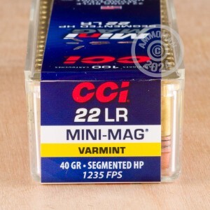 Photograph of .22 Long Rifle ammo with segmented hollow point ideal for hunting varmint sized game.