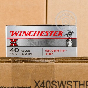 Photo detailing the 40 S&W WINCHESTER SUPER-X 155 GRAIN SILVERTIP JHP (50 ROUNDS) for sale at AmmoMan.com.