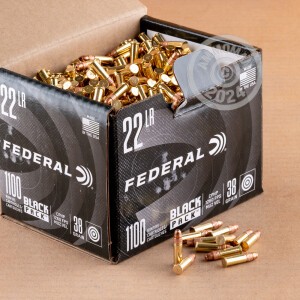 Photo detailing the 22 LR FEDERAL BLACK PACK 38 GRAIN CPHP (4400 ROUNDS) for sale at AmmoMan.com.