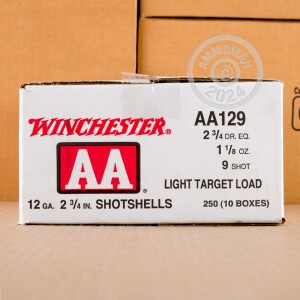 Photo detailing the 12 GAUGE WINCHESTER AA 2-3/4" #9 SHOT (25 ROUNDS) for sale at AmmoMan.com.