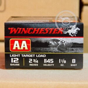 Photograph showing detail of 12 GAUGE WINCHESTER AA LIGHT TARGET 2-3/4" 1-1/8 OZ. #8 SHOT (25 ROUNDS)