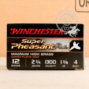 Image of the 12 GAUGE WINCHESTER SUPER PHEASANT 2-3/4" 1-3/8 OZ. #4 SHOT (250 ROUNDS) available at AmmoMan.com.